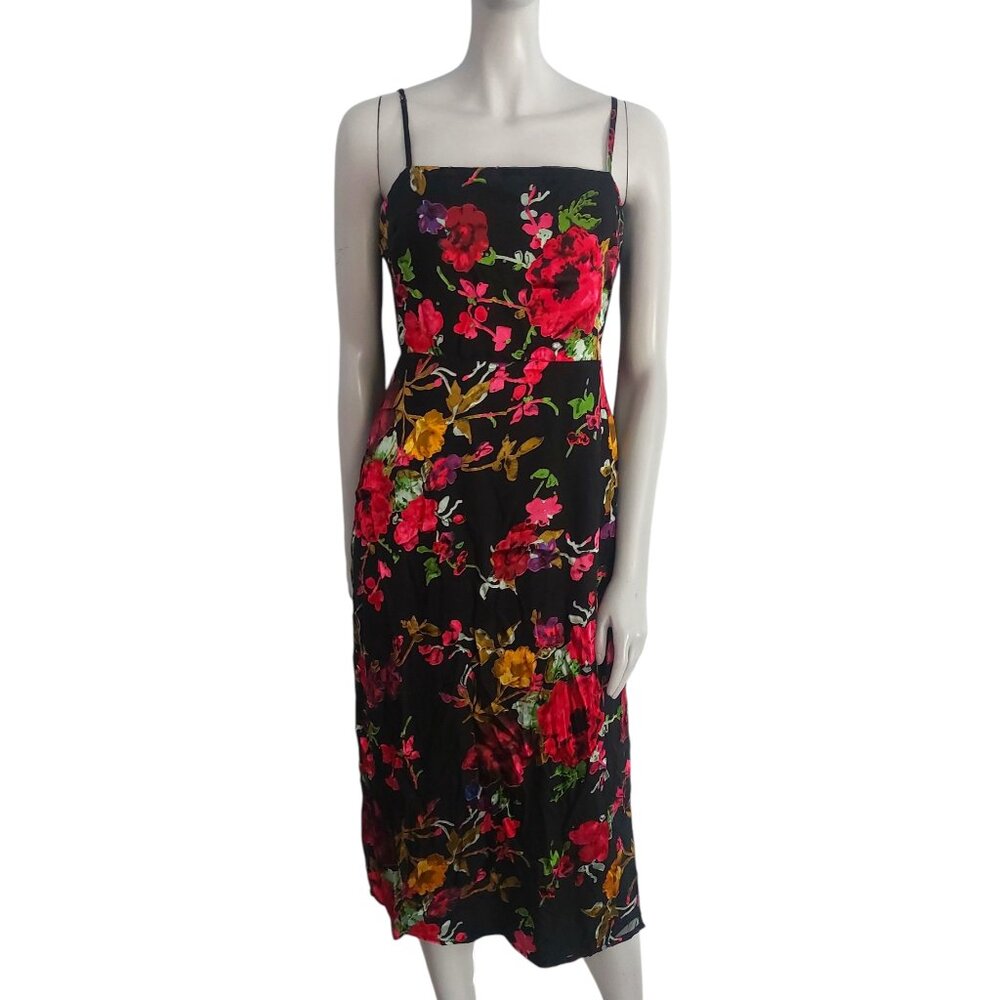 Lulus Black Floral Burnout Sleeveless Midi Cocktail Dress Medium Date Night NEW - Picture 6 of 12